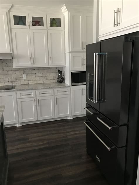 cabinets with black stainless steel appliances|white kitchen black stainless appliances.